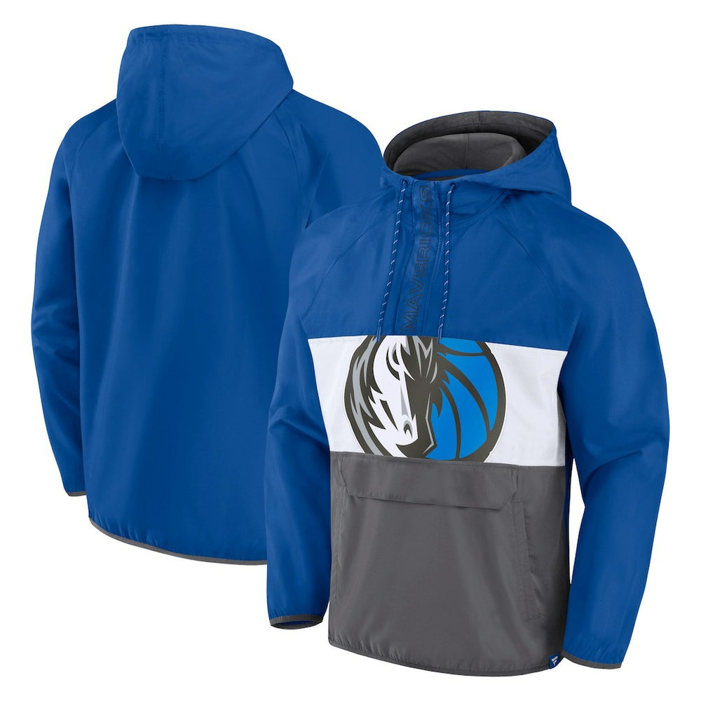 Blue/Gray Dallas Mavericks Anorak Flagrant Foul Color-Block Raglan Hoodie Half-Zip Jacket sale | NBA