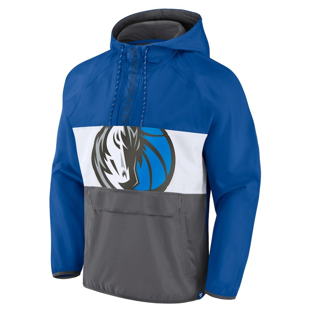 Blue/Gray Dallas Mavericks Anorak Flagrant Foul Color-Block Raglan Hoodie Half-Zip Jacket sale | NBA