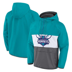 Teal/Gray Charlotte Hornets Anorak Flagrant Foul Color-Block Raglan Hoodie Half-Zip Jacket | NBA