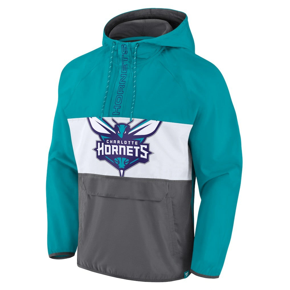 Teal/Gray Charlotte Hornets Anorak Flagrant Foul Color-Block Raglan Hoodie Half-Zip Jacket | NBA