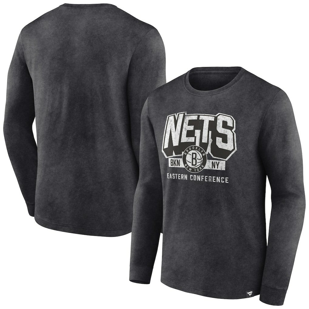 Heather Charcoal Brooklyn Nets Front Court Press Snow Wash Long Sleeve T-Shirt | NBA