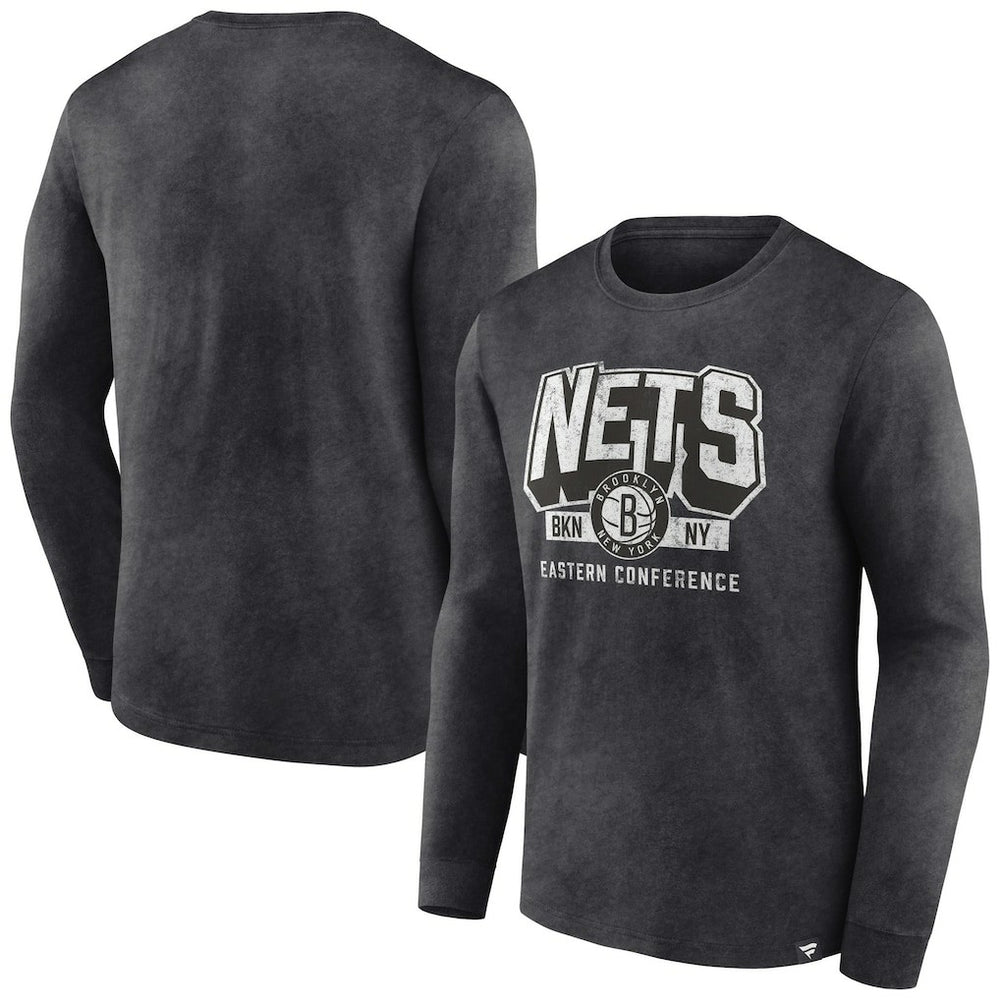 Heather Charcoal Brooklyn Nets Front Court Press Snow Wash Long Sleeve T-Shirt | NBA
