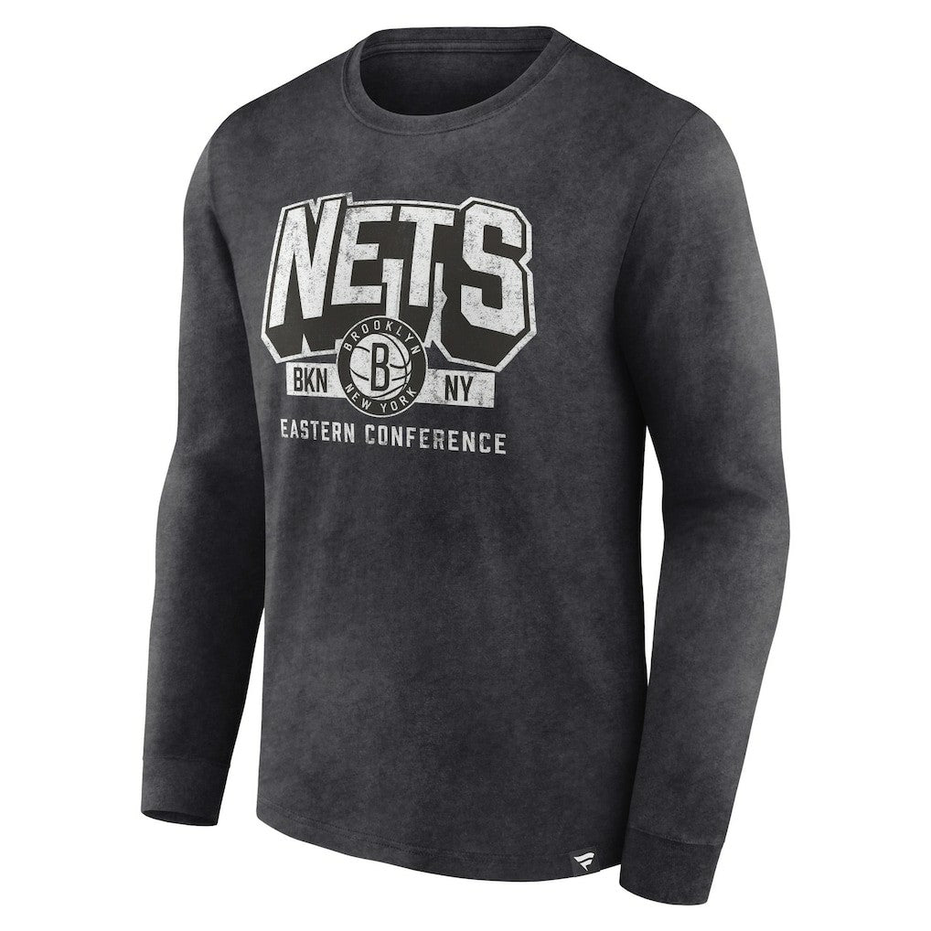 Heather Charcoal Brooklyn Nets Front Court Press Snow Wash Long Sleeve T-Shirt | NBA