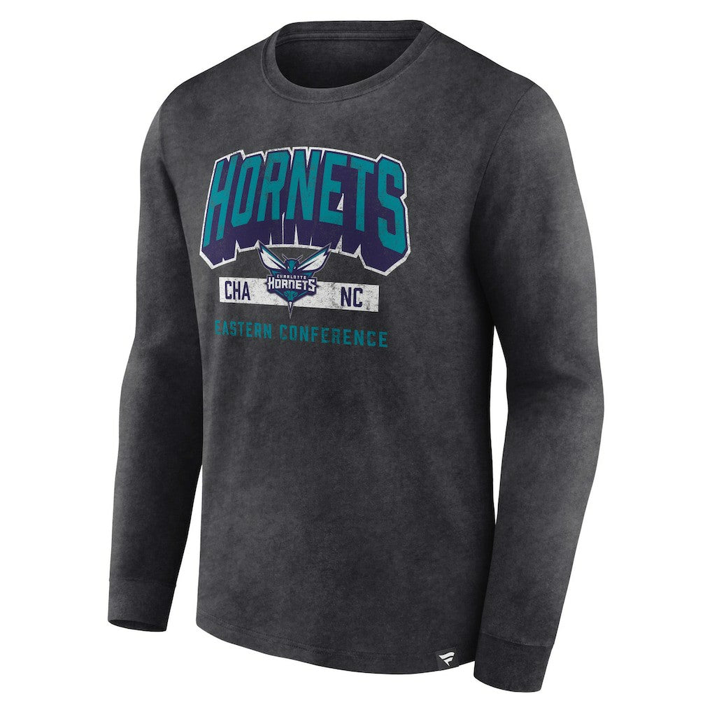 Heather Charcoal Charlotte Hornets Front Court Press Snow Wash Long Sleeve T-Shirt | NBA