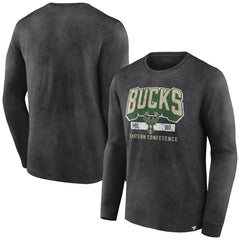 Heather Charcoal Milwaukee Bucks Front Court Press Snow Wash Long Sleeve T-Shirt | NBA