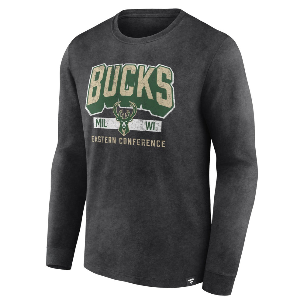 Heather Charcoal Milwaukee Bucks Front Court Press Snow Wash Long Sleeve T-Shirt | NBA