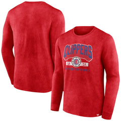 Heather Red LA Clippers Front Court Press Snow Wash Long Sleeve T-Shirt | NBA