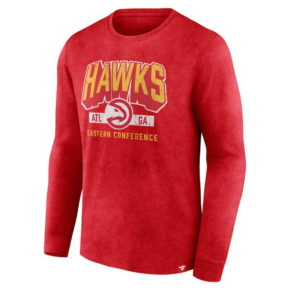 Heather Red Atlanta Hawks Front Court Press Snow Wash Long Sleeve T-Shirt | NBA