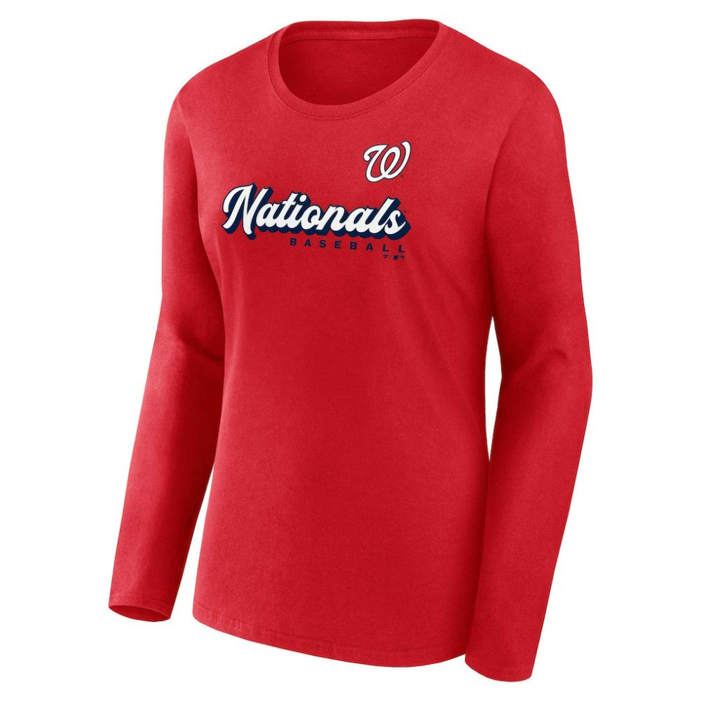 Washington Nationals Fanatics Women's Run The Bases Long Sleeve T-Shirt & Cuffed Knit Hat with Pom Combo Set - MLB Hats
