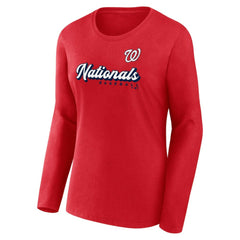Washington Nationals Fanatics Women's Run The Bases Long Sleeve T-Shirt & Cuffed Knit Hat with Pom Combo Set - MLB Hats