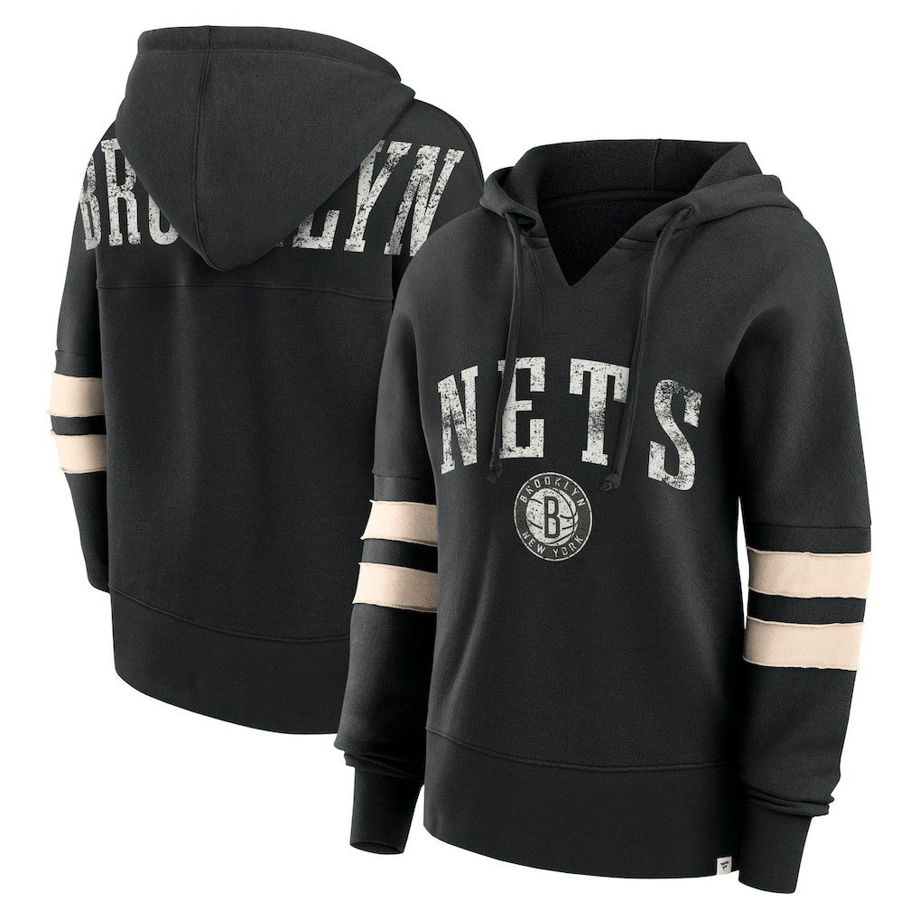Black Brooklyn Nets Women's Bold Move Dolman V-Neck High Hip Hoodie | NBA