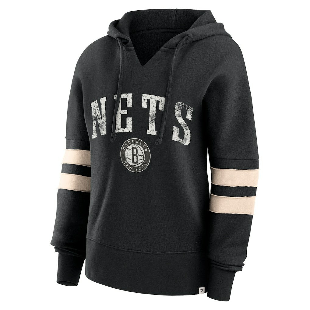 Black Brooklyn Nets Women's Bold Move Dolman V-Neck High Hip Hoodie | NBA