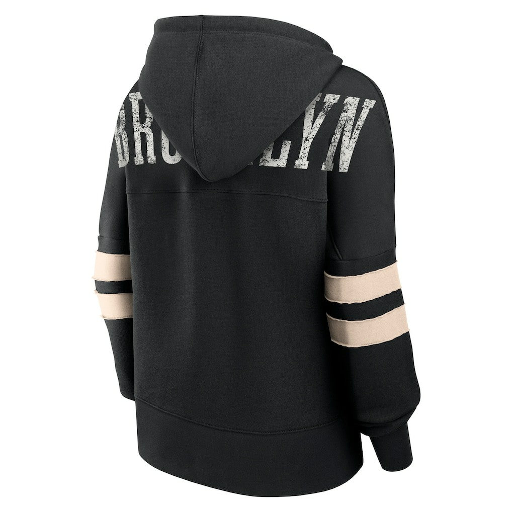 Black Brooklyn Nets Women's Bold Move Dolman V-Neck High Hip Hoodie | NBA