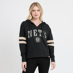 Black Brooklyn Nets Women's Bold Move Dolman V-Neck High Hip Hoodie | NBA