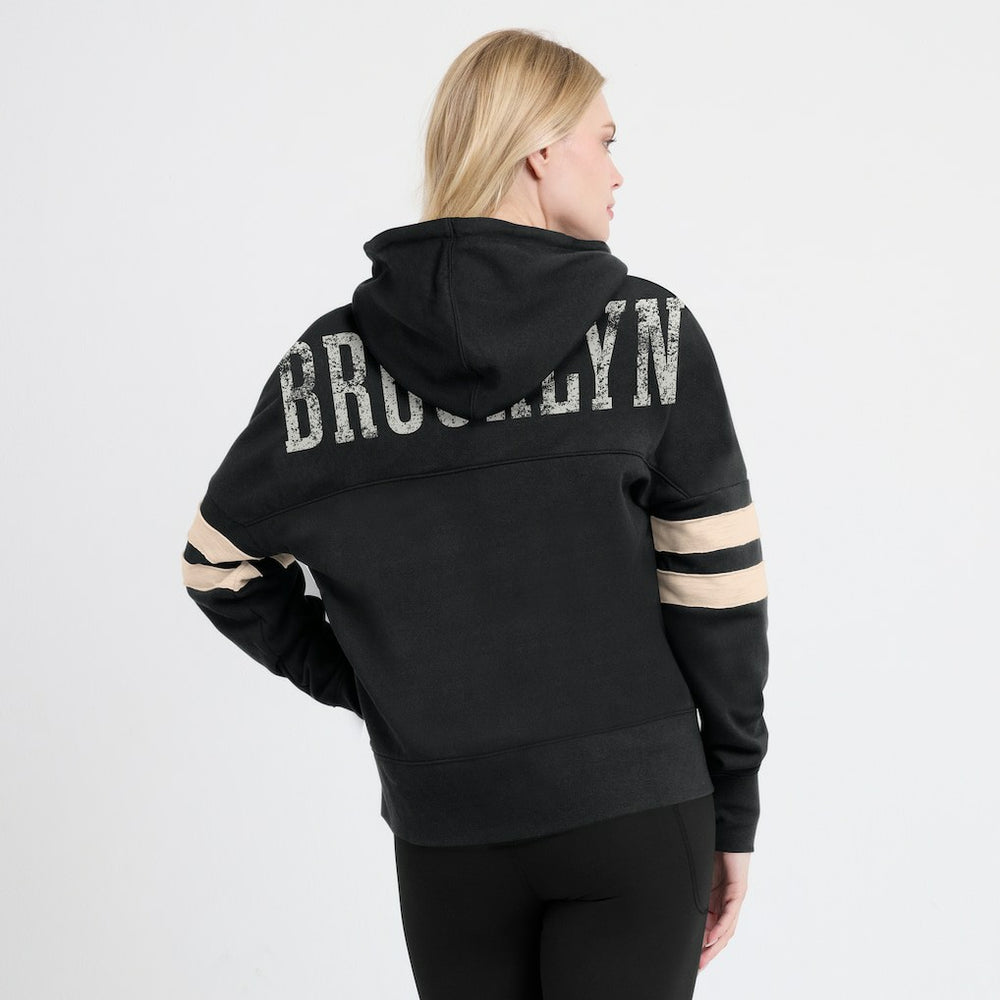 Black Brooklyn Nets Women's Bold Move Dolman V-Neck High Hip Hoodie | NBA