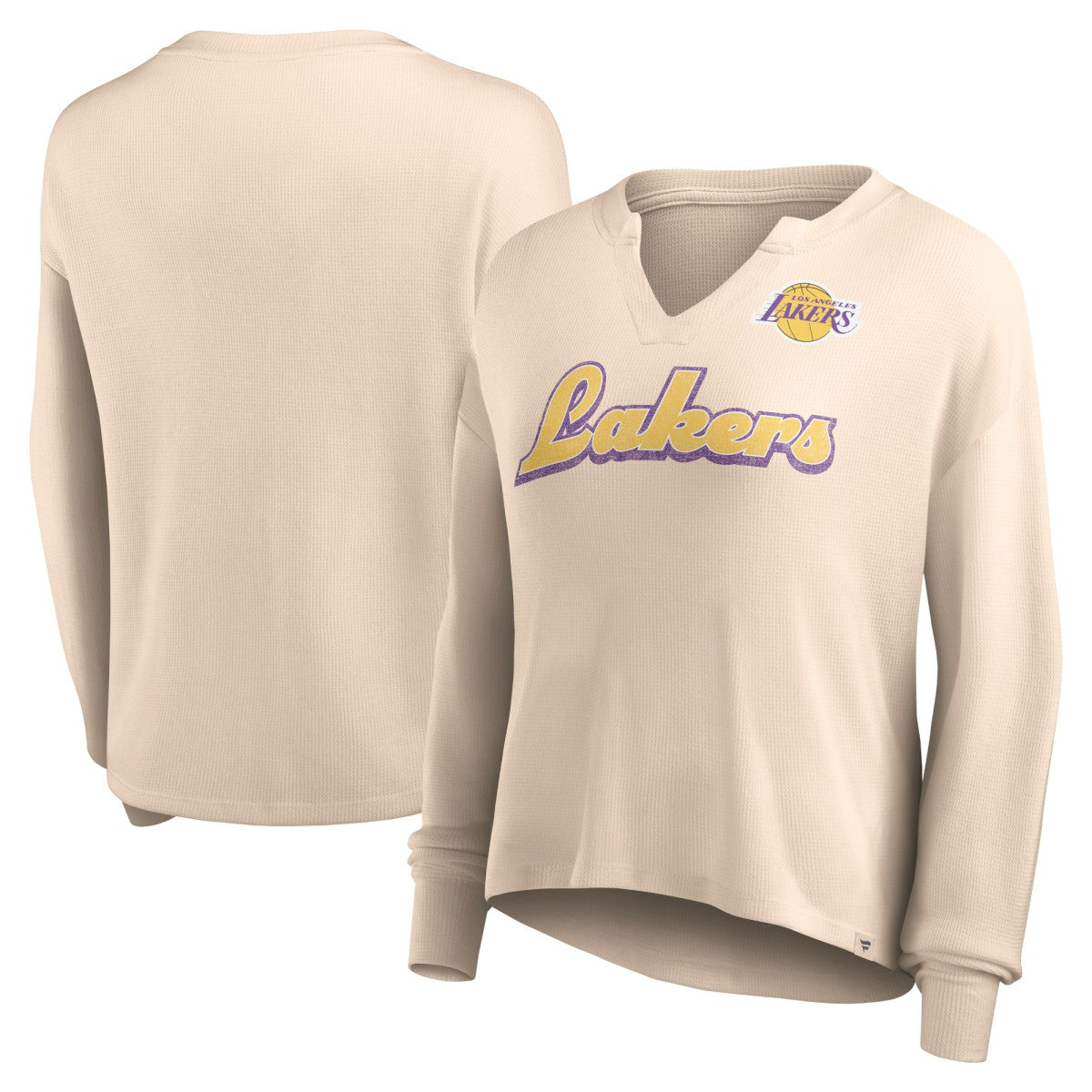 Tan Los Angeles Lakers Women's Go For It Long Sleeve Notch Neck T-Shirt | NBA