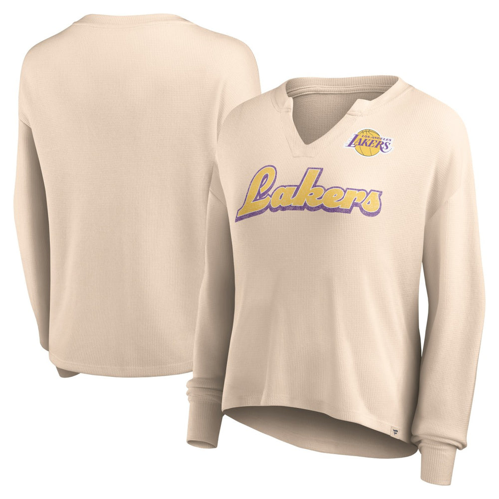 Tan Los Angeles Lakers Women's Go For It Long Sleeve Notch Neck T-Shirt | NBA