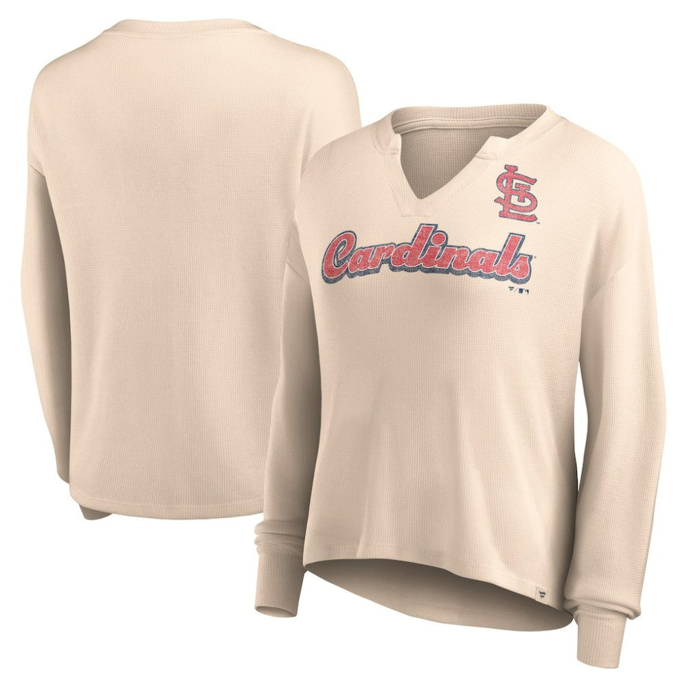 St. Louis Cardinals Fanatics Women's Go For It Waffle Knit Long Sleeve Notch Neck T-Shirt - MLB T-shirts
