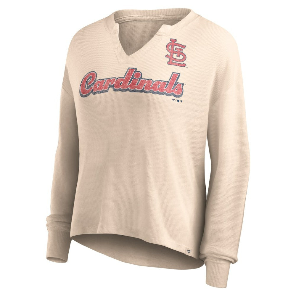 St. Louis Cardinals Fanatics Women's Go For It Waffle Knit Long Sleeve Notch Neck T-Shirt - MLB T-shirts