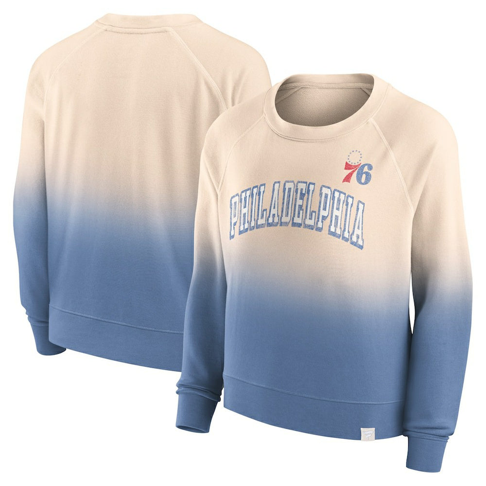 Tan/Royal Philadelphia 76ers Women's Lounge Arch Raglan Pullover Sweatshirt | NBA