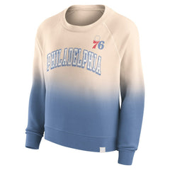 Tan/Royal Philadelphia 76ers Women's Lounge Arch Raglan Pullover Sweatshirt | NBA