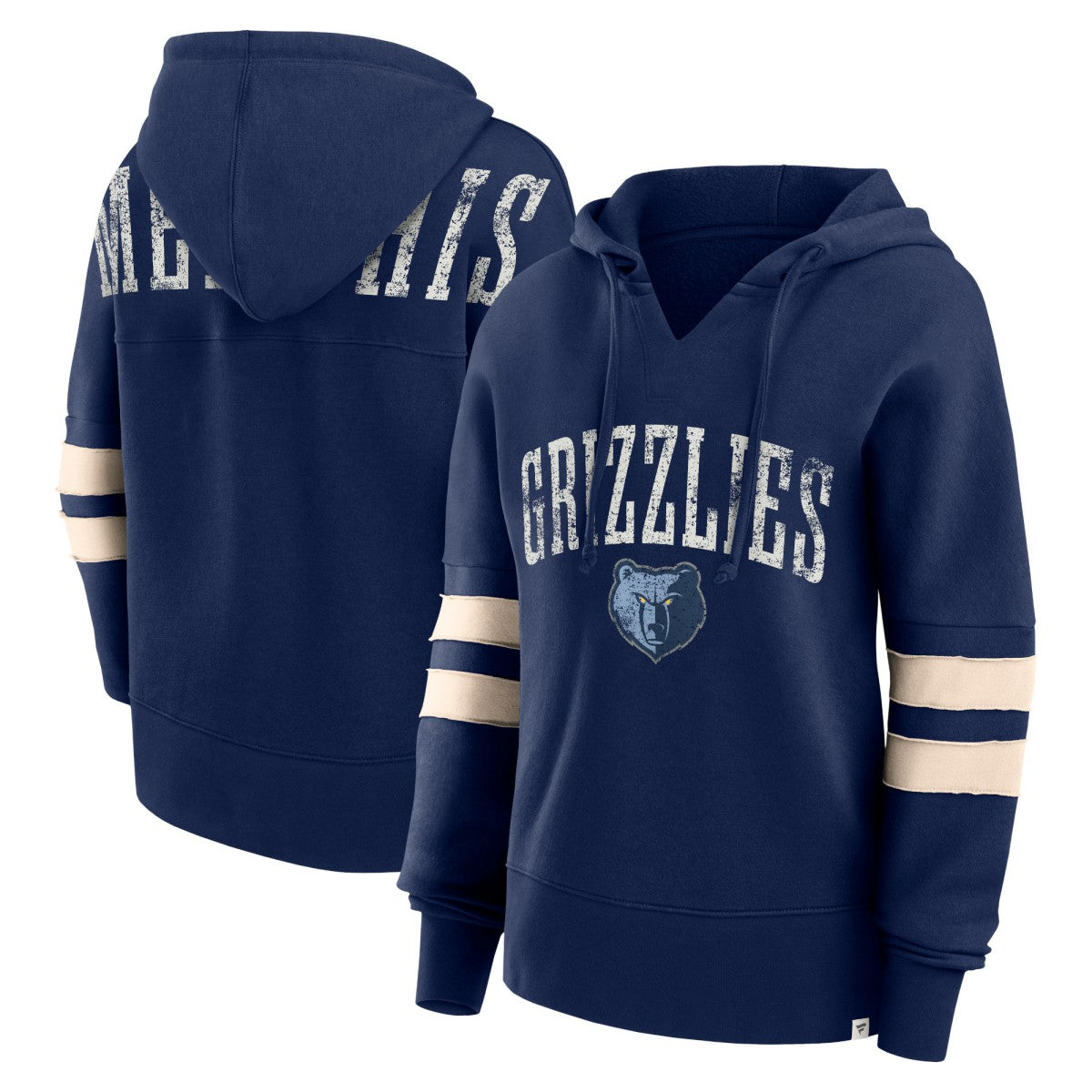 Navy Memphis Grizzlies Women's Bold Move Dolman V-Neck High Hip Hoodie | NBA