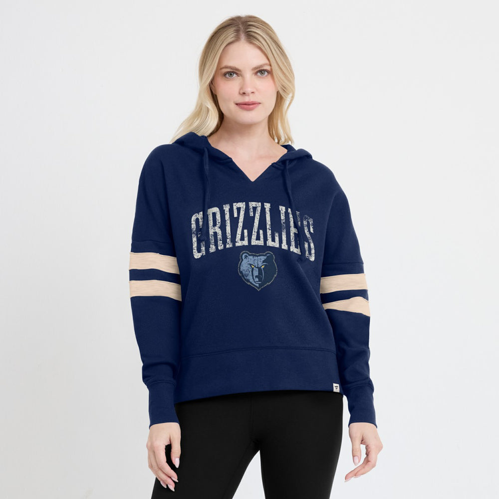 Navy Memphis Grizzlies Women's Bold Move Dolman V-Neck High Hip Hoodie | NBA