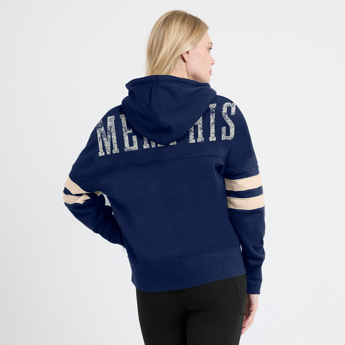 Navy Memphis Grizzlies Women's Bold Move Dolman V-Neck High Hip Hoodie | NBA