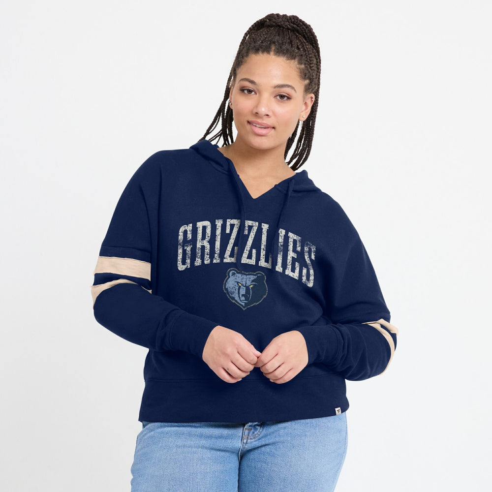 Navy Memphis Grizzlies Women's Bold Move Dolman V-Neck High Hip Hoodie | NBA