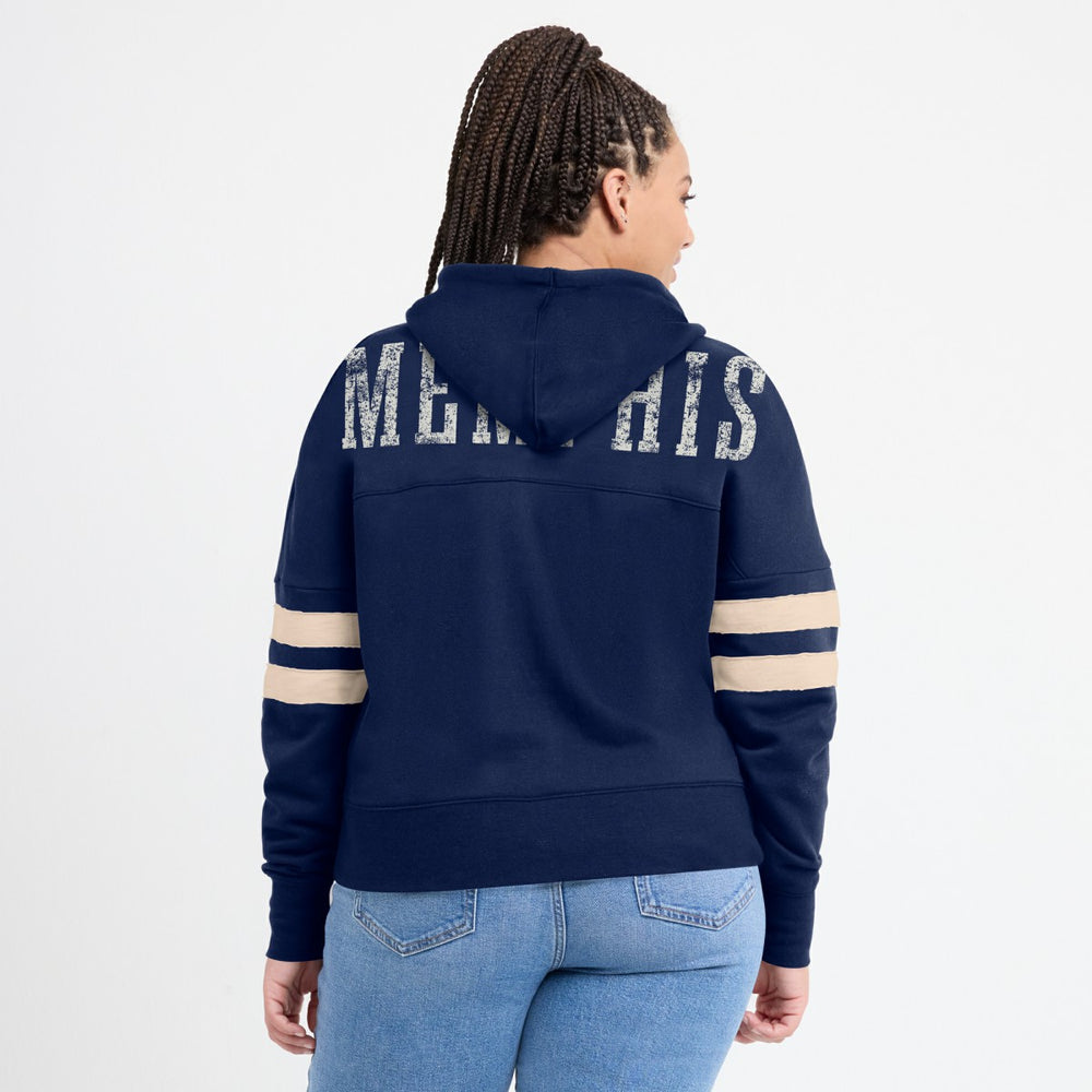 Navy Memphis Grizzlies Women's Bold Move Dolman V-Neck High Hip Hoodie | NBA