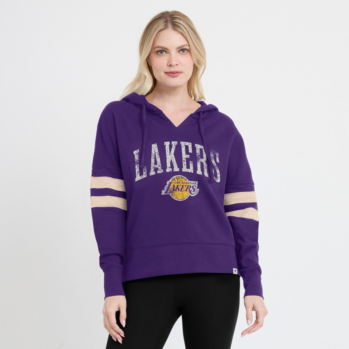 Purple Los Angeles Lakers Women's Bold Move Dolman V-Neck High Hip Hoodie | NBA