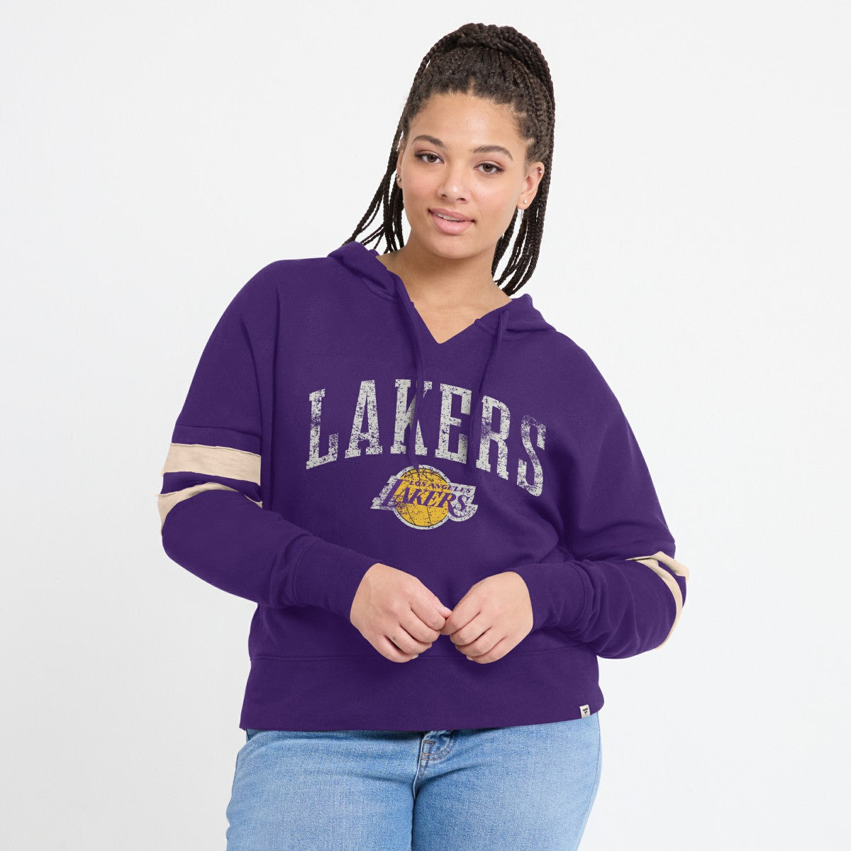 Purple Los Angeles Lakers Women's Bold Move Dolman V-Neck High Hip Hoodie | NBA
