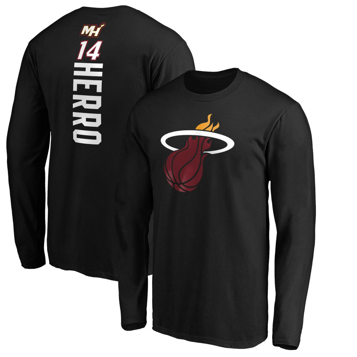 Black Tyler Herro Miami Heat Playmaker Team Name & Number Long Sleeve T-Shirt | NBA