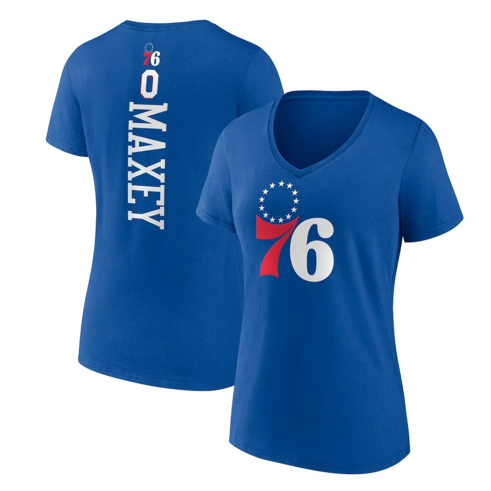 Royal Tyrese Maxey Philadelphia 76ers Women's Playmaker Team Name & Number V-Neck T-Shirt | NBA