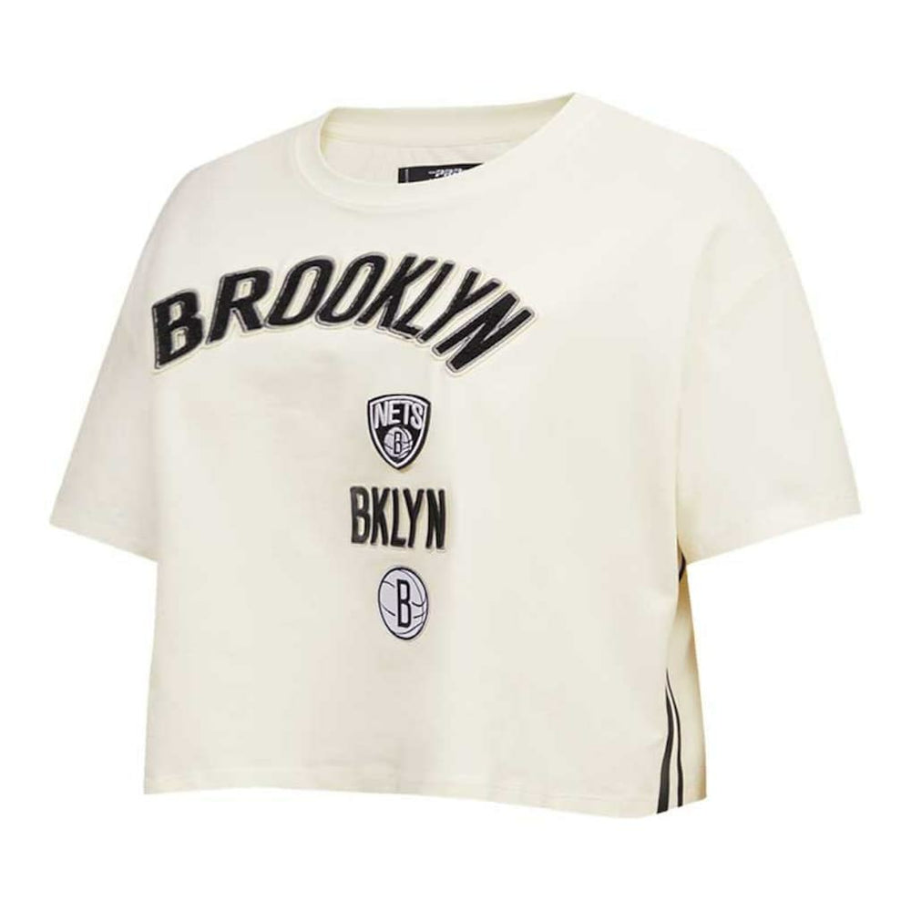 Cream Brooklyn Nets Pro Standard Women's Retro Classic Cropped Boxy T-Shirt | NBA