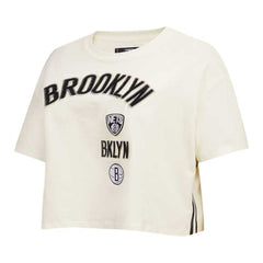Cream Brooklyn Nets Pro Standard Women's Retro Classic Cropped Boxy T-Shirt | NBA
