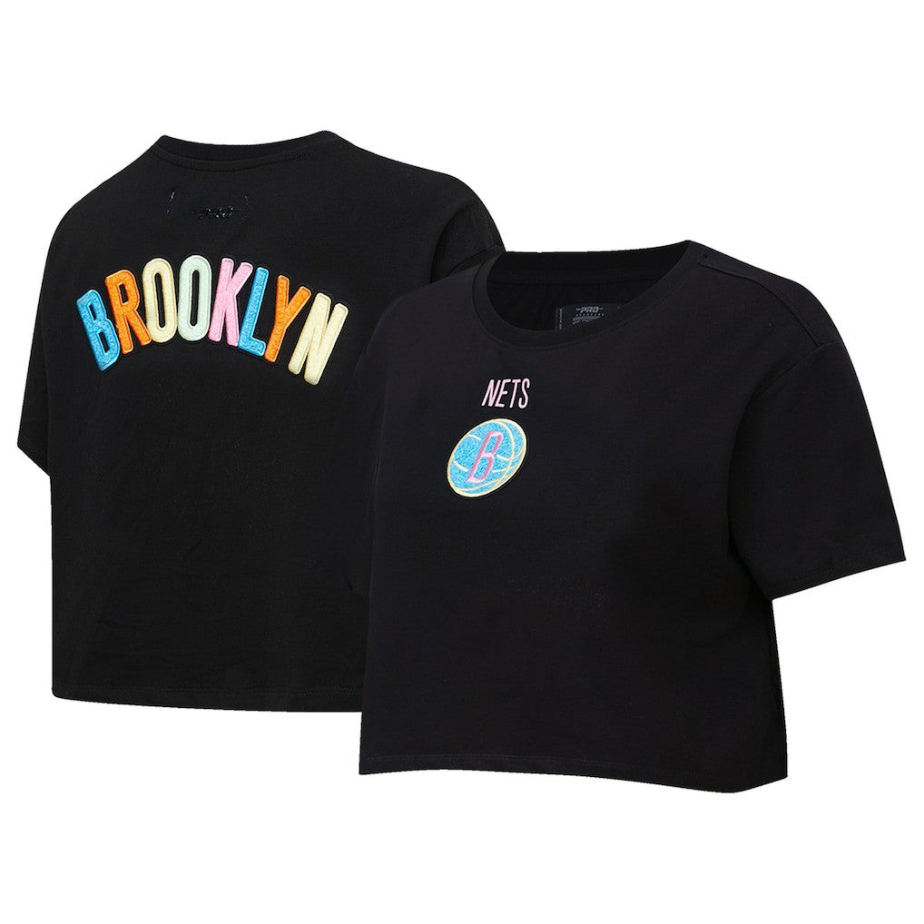 Black Brooklyn Nets Pro Standard Women's Washed Neon Cropped Boxy T-Shirt | NBA