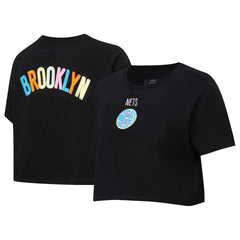 Black Brooklyn Nets Pro Standard Women's Washed Neon Cropped Boxy T-Shirt | NBA