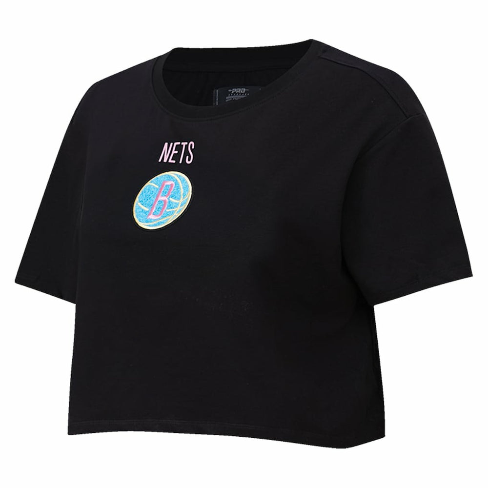 Black Brooklyn Nets Pro Standard Women's Washed Neon Cropped Boxy T-Shirt | NBA