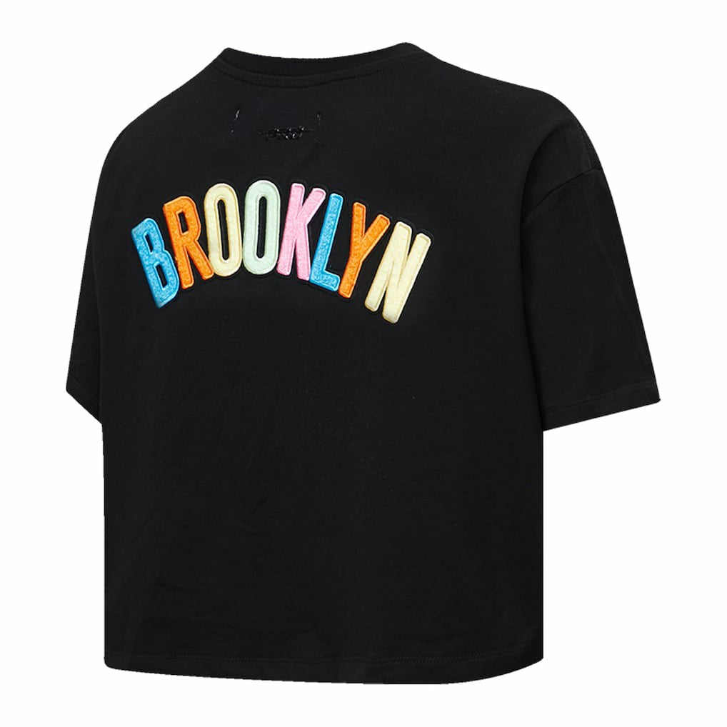 Black Brooklyn Nets Pro Standard Women's Washed Neon Cropped Boxy T-Shirt | NBA