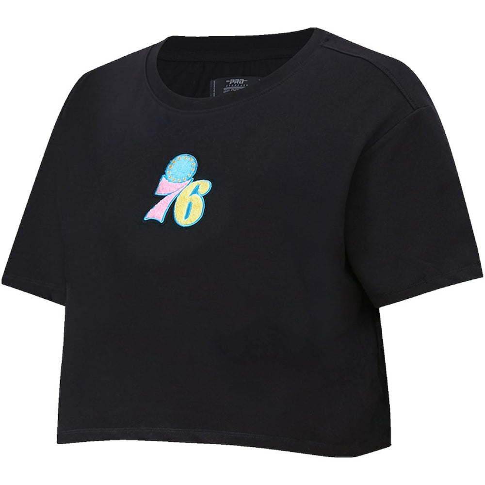 Black Philadelphia 76ers Pro Standard Women's Washed Neon Cropped Boxy T-Shirt | NBA