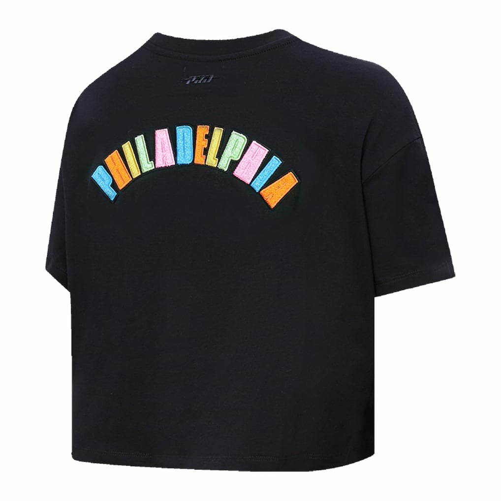Black Philadelphia 76ers Pro Standard Women's Washed Neon Cropped Boxy T-Shirt | NBA