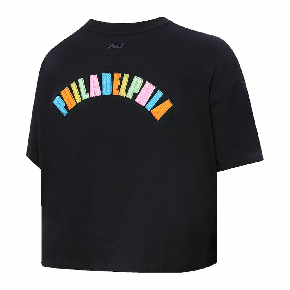 Black Philadelphia 76ers Pro Standard Women's Washed Neon Cropped Boxy T-Shirt | NBA