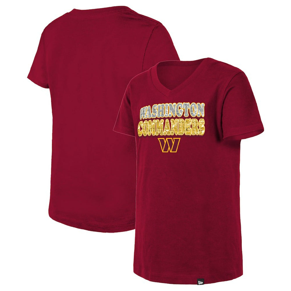 Washington Commanders Girls Youth Reverse Sequin V-Neck T-Shirt | NFL Hot