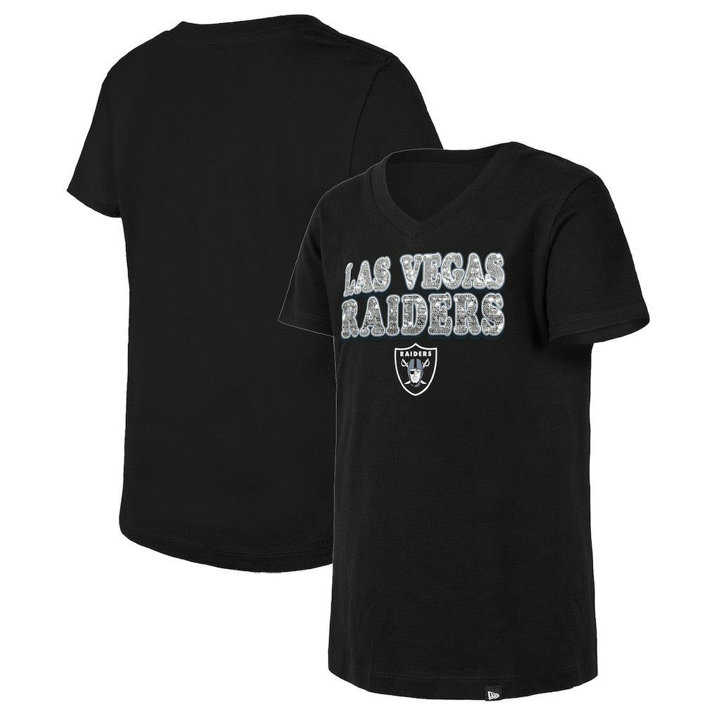 Las Vegas Raiders Girls Youth Reverse Sequin V-Neck T-Shirt | NFL Discount