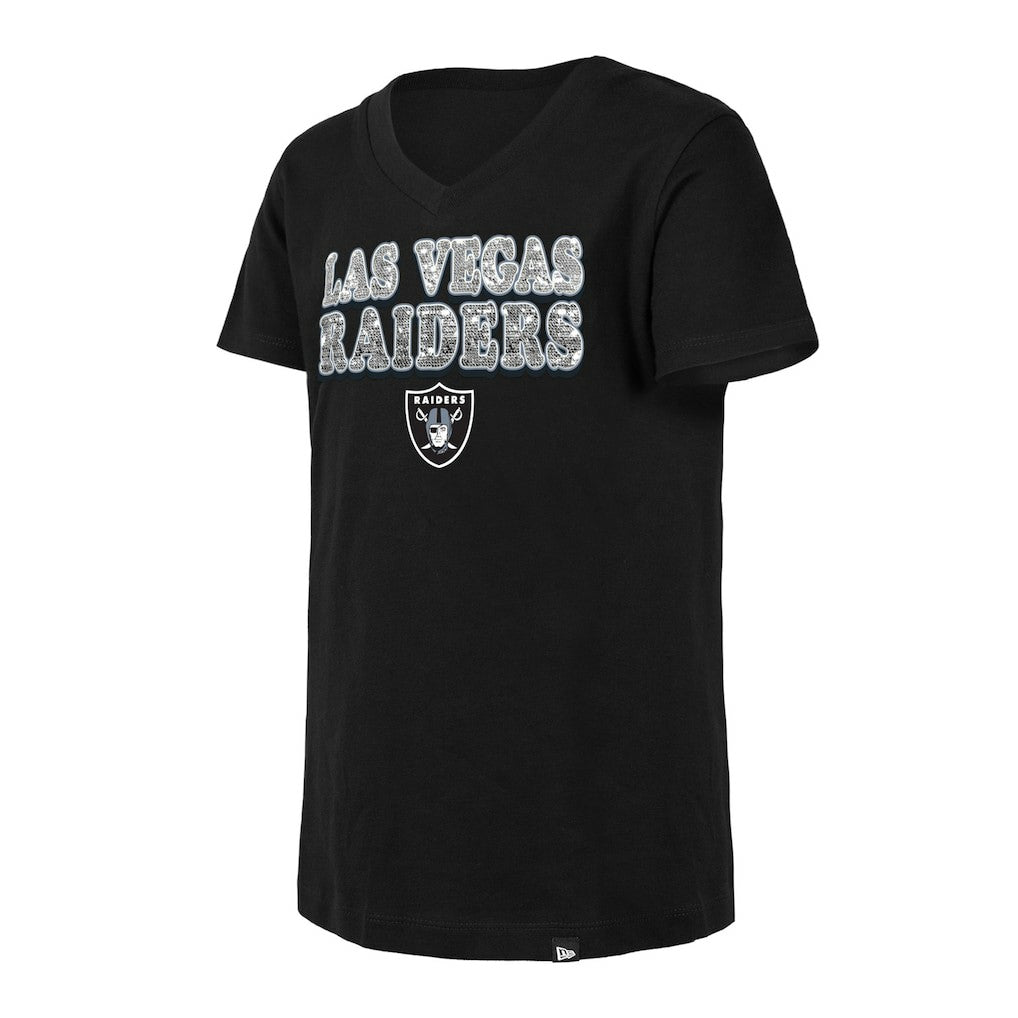 Las Vegas Raiders Girls Youth Reverse Sequin V-Neck T-Shirt | NFL Discount