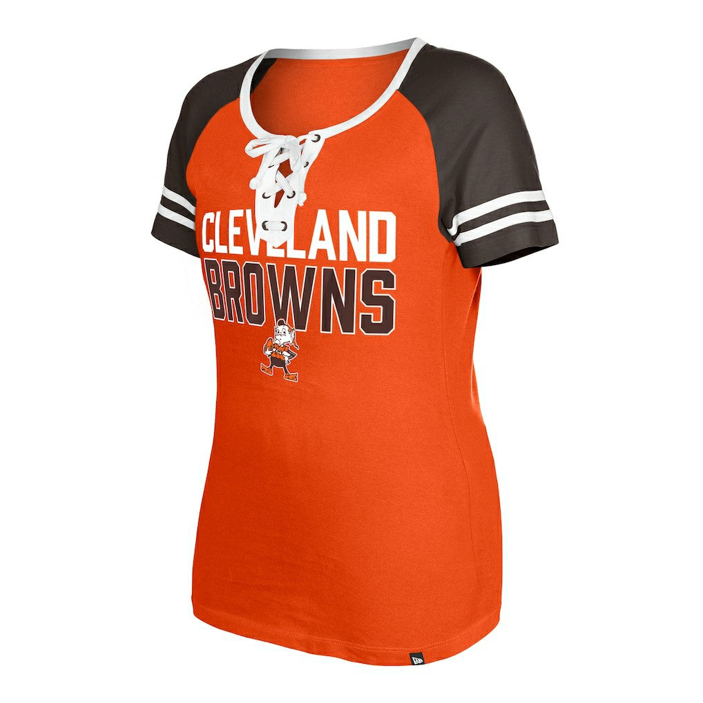 Cleveland Browns Women's Throwback Raglan Lace-Up T-Shirt | NFL Hot