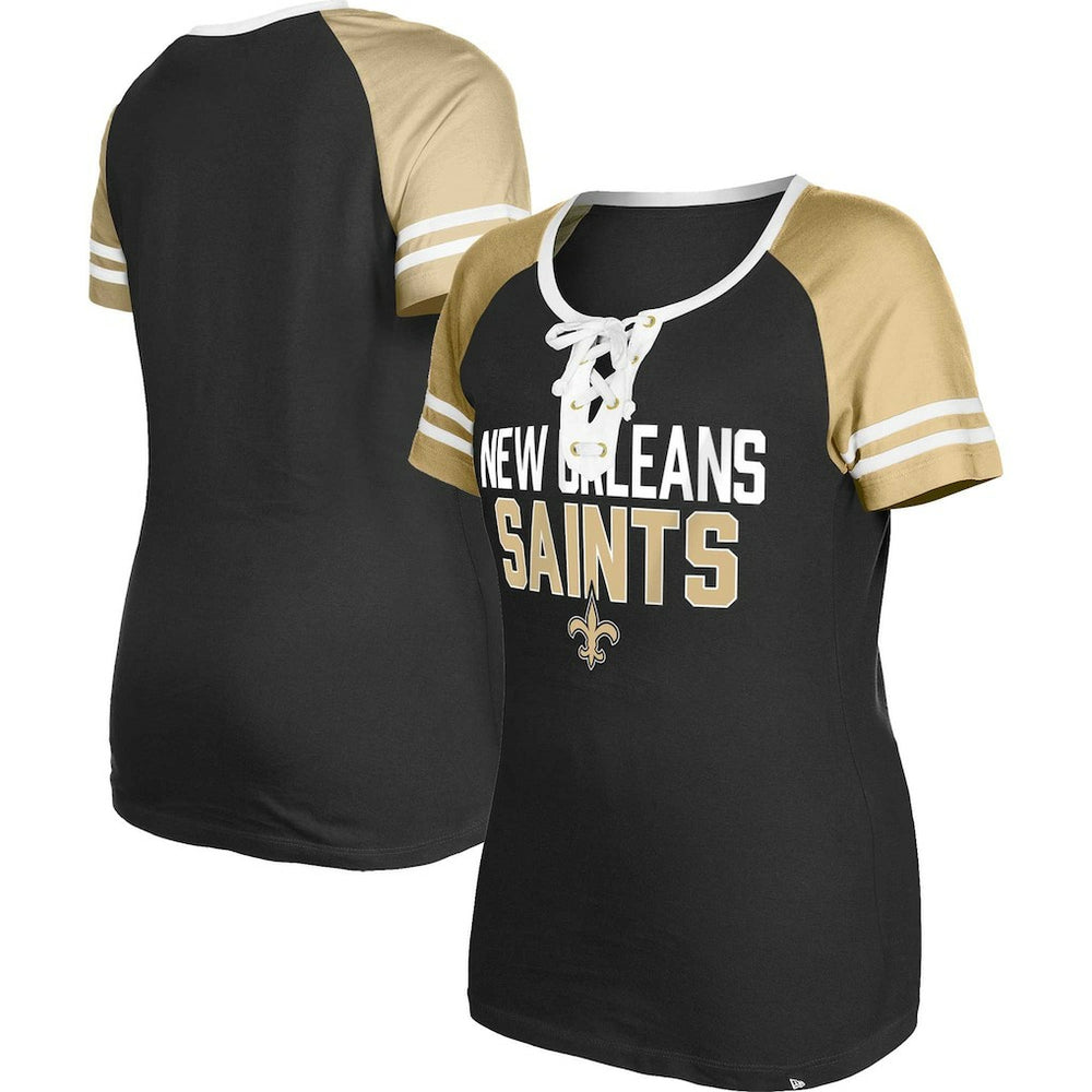 New Orleans Saints Women's Raglan Lace-Up T-Shirt | NFL Discount