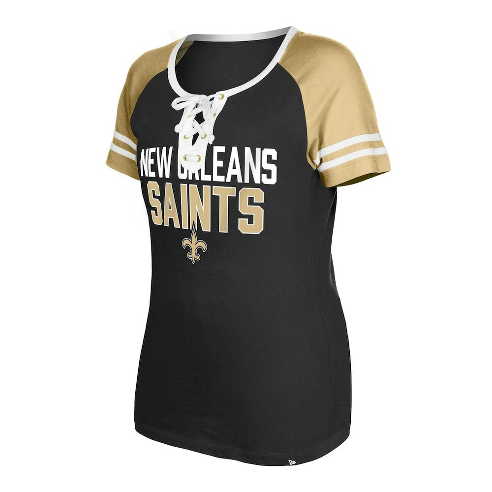 New Orleans Saints Women's Raglan Lace-Up T-Shirt | NFL Discount