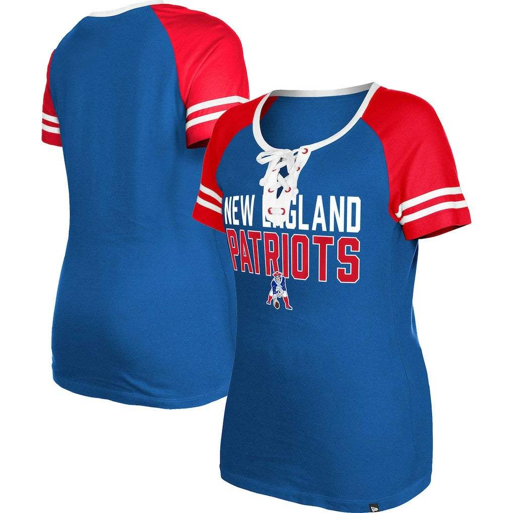 New England Patriots Women's Throwback Raglan Lace-Up T-Shirt | NFL Hot
